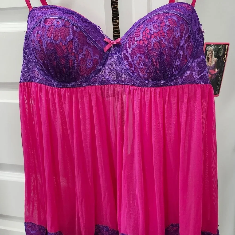Elegant Purple and Pink Lace Babydoll